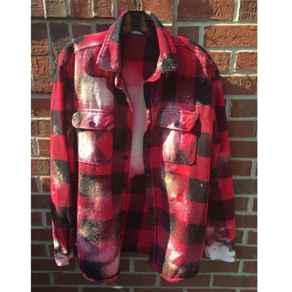 Flannel Shirt Jacket Shacket Free Bird Graphic Red Buffalo Plaid Mens Large - Picture 3 of 9